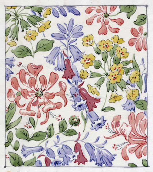 Cowslip, Honeysuckle and Wild Hyacinth design for a dress print ...