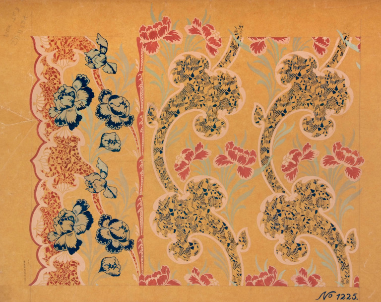 Naturalistic floral shapes with motifs from Japanese katagami stencils ...